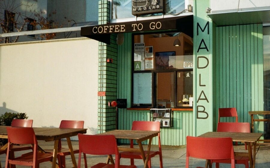 Mad Lab Coffee window in Los Angeles, an example of a small coffee shop